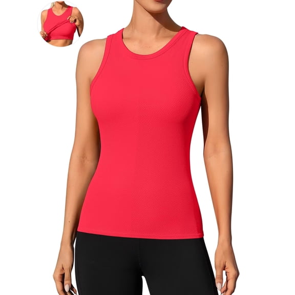 ANFERRY Ribbed Workout Tank Tops for Women Seamless Full Length Athletic Camisole with Built in Bra
