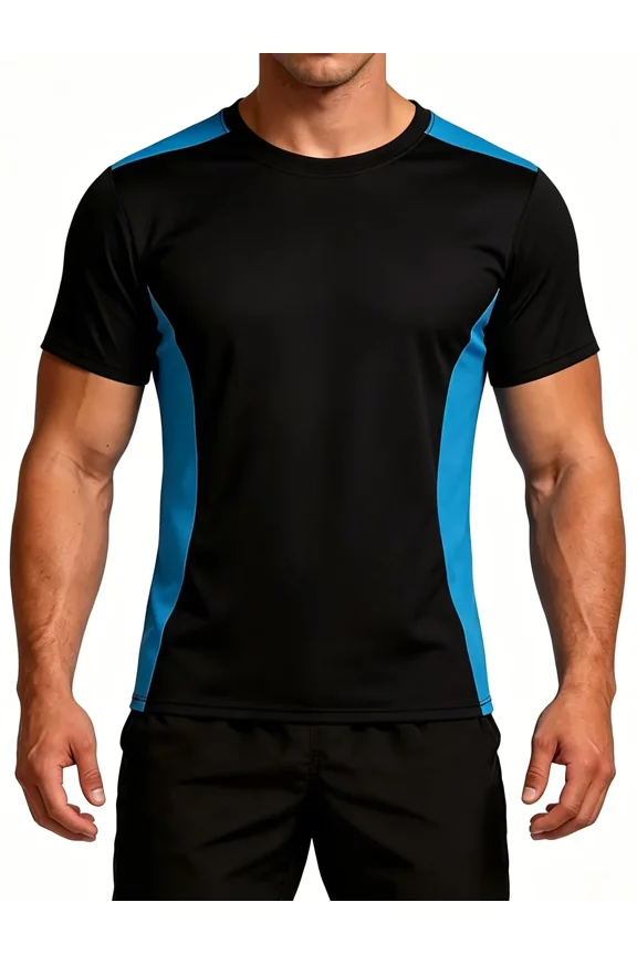 Men Swim Shirts Color Block UPF50+ Sun Protection Rash Guard Quick Dry Stretchy Swim Top