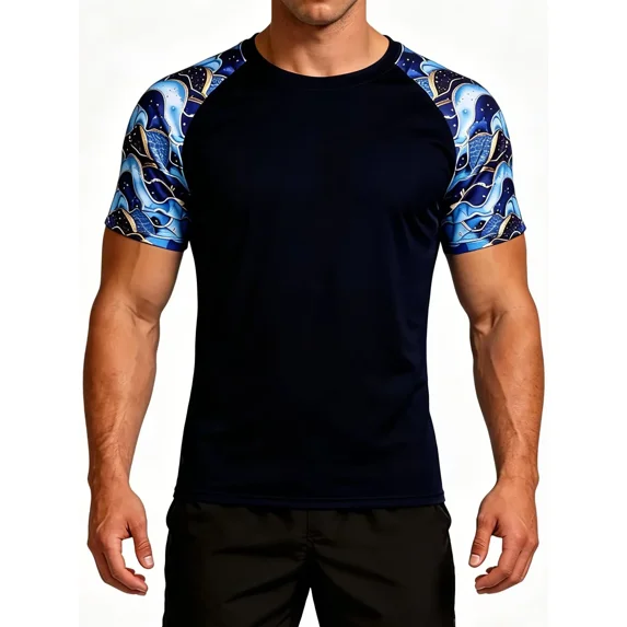 ANFERRY Short Sleeve Swim Shirts for Men Printed UPF50+ Sun Protection Athletic Rash Guards Top
