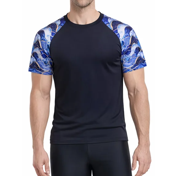 ANFERRY Short Sleeve Swim Shirts for Men Printed UPF50+ Sun Protection Athletic Rash Guards Top