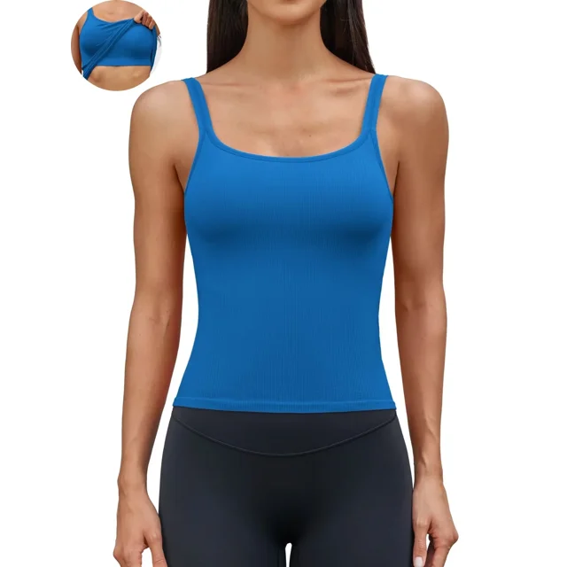 ANFERRY Women Fitted Workout Tank Tops with Built in Bra Ribbed Seamless U Back Basic Gym Camisoles