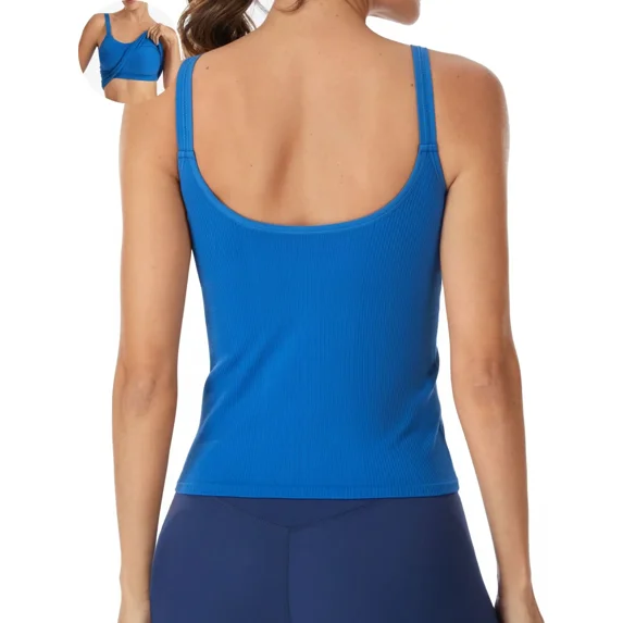 ANFERRY Women Fitted Workout Tank Tops with Built in Bra Ribbed Seamless U Back Basic Gym Camisoles