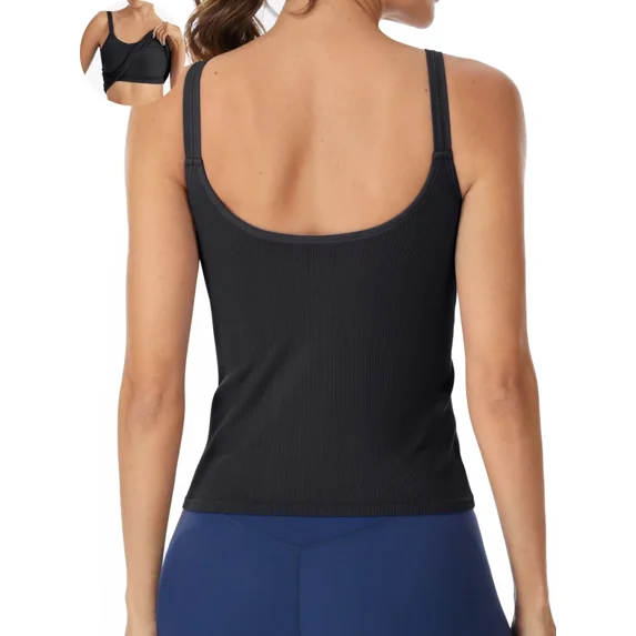 ANFERRY Women Fitted Workout Tank Tops with Built in Bra Ribbed Seamless U Back Basic Gym Camisoles