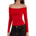 thumbnail image 1 of ANFERRY Women Padded Off Shoudler Tops Long Sleeve Side Ruched Basic Going Out Shirts, 1 of 8