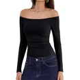 thumbnail image 1 of ANFERRY Women Padded Off Shoudler Tops Long Sleeve Side Ruched Basic Going Out Shirts, 1 of 8