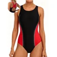 thumbnail image 1 of ANFERRY Women's One Piece Swimsuit Tummy Control High Cut Bathing Suit Color Block Racerback Sporty Swimwear, 1 of 8
