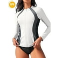 thumbnail image 1 of ANFERRY Womens Rash Guards Long Sleeve Full Zip Swim Top Color Block Outdoor Sun Protection Jacket, 1 of 7
