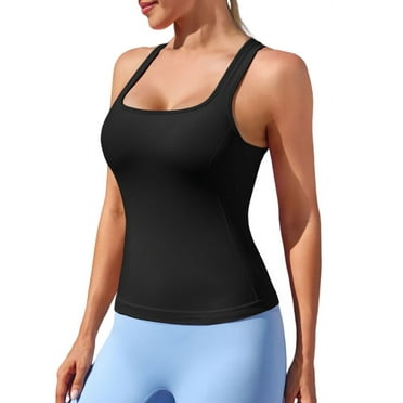 ANFERRY Womens Seamless Tank Tops with Built in Bra Square Neck I Back Workout Tops Yoga Running Sports Tops