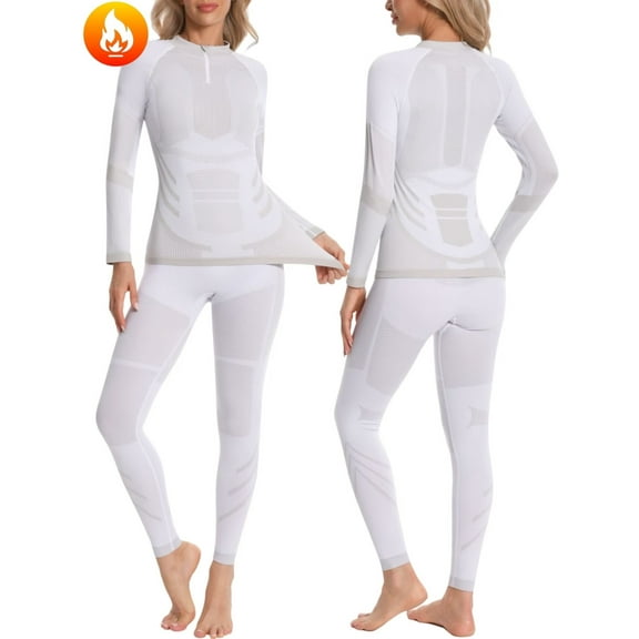 ANFERRY Womens Ski Thermal Underwear Set Sweat Wicking Long John Crew Neck Zip Up Base Layers Seamless Outfit Sets for Cold Weather