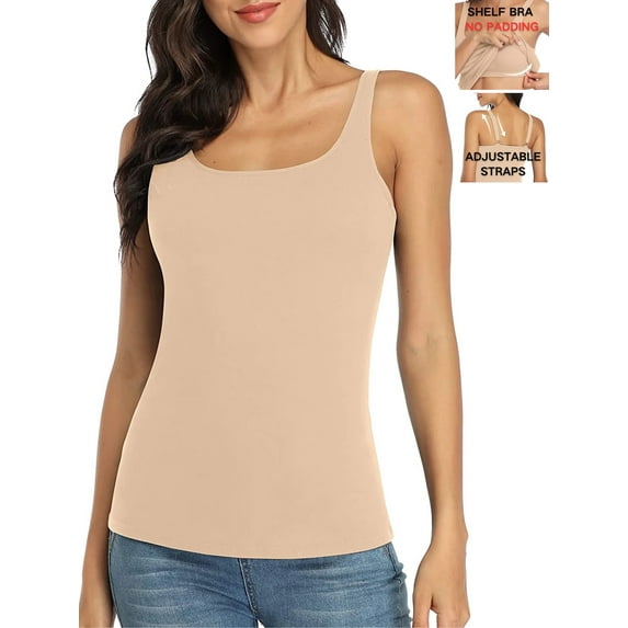 ANFERRY Womens Tank Top with Shelf Bra Basic Cotton Adjustable Straps Camisoles