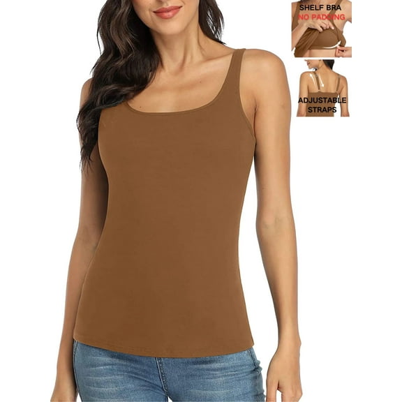 ANFERRY Womens Tank Top with Shelf Bra Basic Cotton Adjustable Straps Camisoles