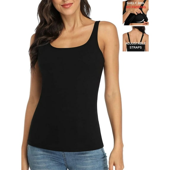ANFERRY Womens Tank Top with Shelf Bra Basic Cotton Adjustable Straps Camisoles