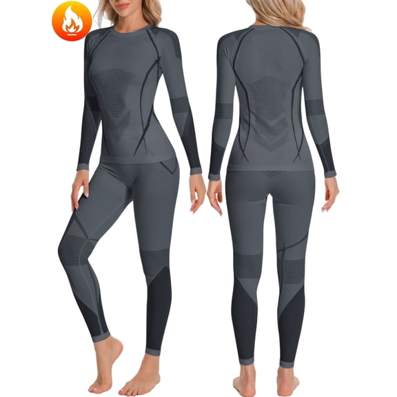 ANFERRY Womens Thermal Underwear Set Seamless Crew Neck Ski Base Layers Sweat Wicking Warm Long John Outfit Sets for Cold Weather