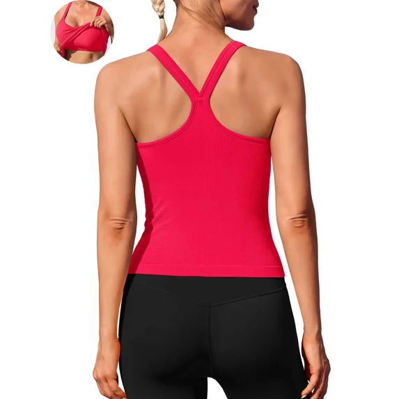 ANFERRY Womens Workout Tank Tops Ribbed Built in Bra Athletic Shirts Scoop Neck Racerback Yoga Camisoles