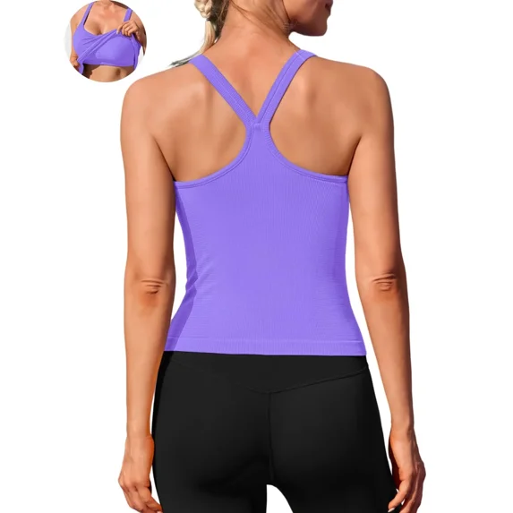 ANFERRY Womens Workout Tank Tops Ribbed Built in Bra Athletic Shirts Scoop Neck Racerback Yoga Camisoles