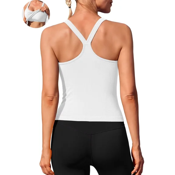 ANFERRY Womens Workout Tank Tops Ribbed Built in Bra Athletic Shirts Scoop Neck Racerback Yoga Camisoles