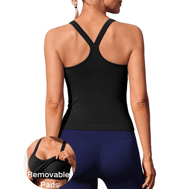 ANFERRY Womens Workout Tank Tops Ribbed Built in Bra Athletic Shirts Scoop Neck Racerback Yoga Camisoles