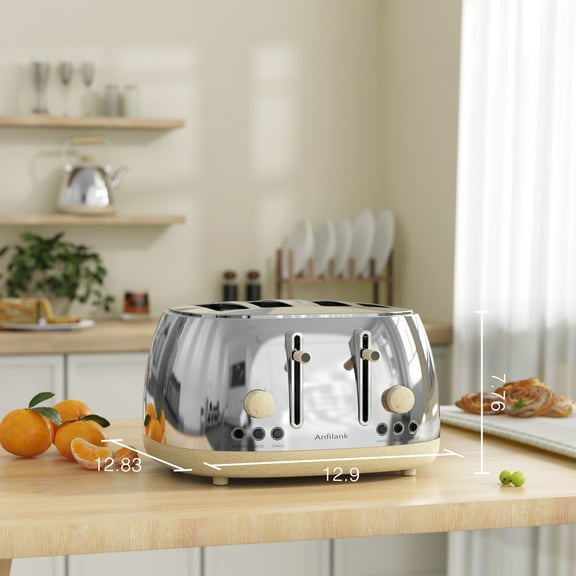 ANFILANK 4-Slice Retro Stainless Steel Toaster with Extra Wide Slots, Removable Crumb Tray & Warming Rack - Perfect for Bread & Breakfast Sandwiches