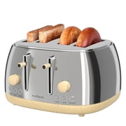 Anfilank 4-Slice Retro Stainless Steel Bread Toaster, Dual Independent Control Panel, Extra Wide Slots, Removable Crumb Tray & Warming Rack