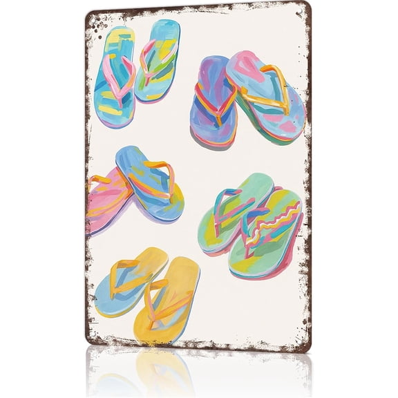 ANFUZAI Coastal Wall Art Flip Flops Signs-Funny Vintage Metal Poster Wall Art for Dorm Home Garage Bar Decor 8X12inch