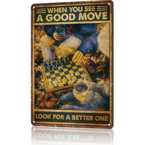 ANFUZAI Funny Signs Poster Chess Room Metal Wall Art for Office Dorm Room Bar Garage Decor 8X12inch