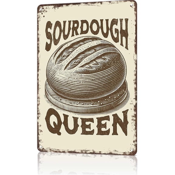 ANFUZAI Funny Signs Sourdough Queenisan Baker Homemade Bread Lover Tin Sign Vintage Metal Signs For Restaurant Kitchen Bar Cafe Wall Decor 8x12inch