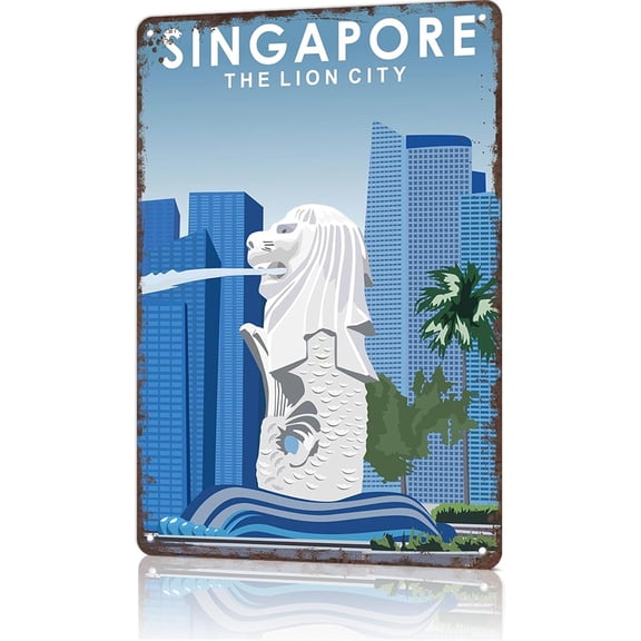 ANFUZAI Vintage Metal Tin Sign Singapore Travel Poster Poster-Wall Art Decor for Home Room Office Dorm Decor 8X12inch