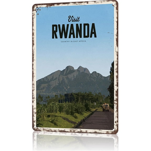 ANFUZAI Vintage Metal Tin Sign Visit Rwanda Poster-Wall Art Decor for Home Room Office Dorm Decor 8X12inch