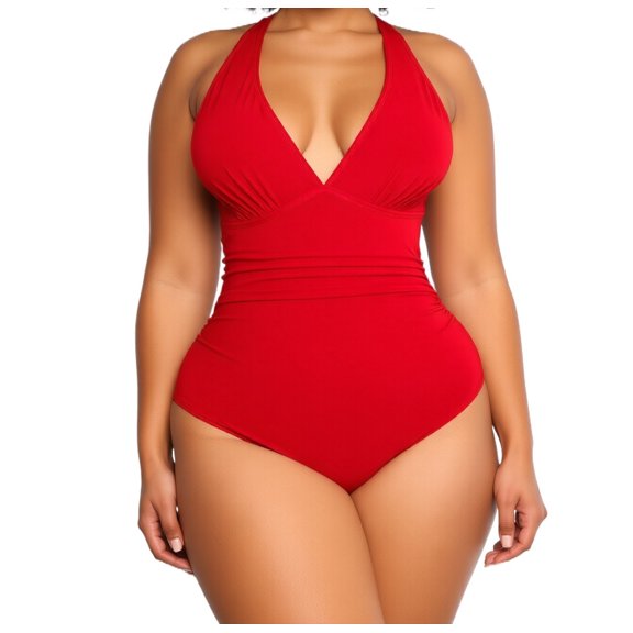 ANFUZAI Women One Piece Swimsuits V Neck Ruched Monokini Bathing Suits Triangle Bikini, Full Coverage Bikini Bottoms