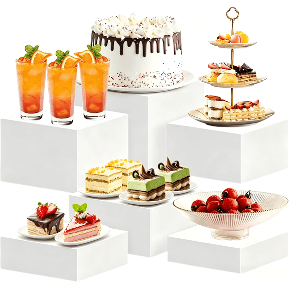 ANGAR 6 Pcs White Acrylic Nesting Buffet Risers, Food Display Stands for Party Dessert & Jewelry.