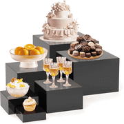 ANGAR 6 Pcs Black Acrylic Buffet Risers, Nesting Display Stands 8",7.8",7",6.5",6",5" for Parties & Dessert Table