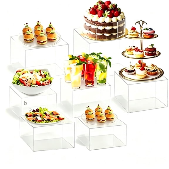 ANGAR 6-Piece Clear Acrylic Display Risers Stackable Square Stand for Dessert, Cupcake, Jewelry & Cosmetic Organizer