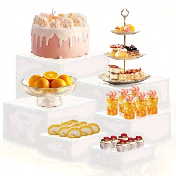 6Pcs Buffet Risers, Large Food Risers (8" 7.8 7" 6.5" 6" 5") for Buffet Table, White Acrylic Nesting Boxes Acrylic Display Stand for Parties, Catering, Dessert, Jewelry Collectibles