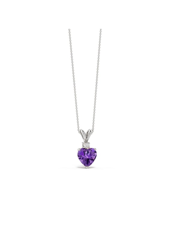 Natural Heart Shape Amethyst V-Bale Pendant Necklace For Women In Sterling Silver with Diamond | February Birthstone, Anniversary, Jewelry Gift for Women | Amethyst Pendant with Chain