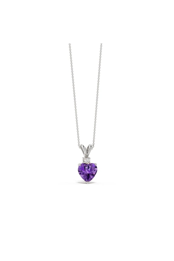 Natural Heart Shape Amethyst V-Bale Pendant Necklace For Women In Sterling Silver with Diamond | February Birthstone, Anniversary, Jewelry Gift for Women | Amethyst Pendant with Chain