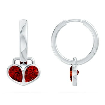 ANGARA 1.6 Ct. Lab Grown Pear Shaped Ruby Heart Hoop Drop Earrings For Women in Sterling Silver | July Birthstone, Birthday, Wedding Jewelry Gift for Women, Anniversary Gift for Wife