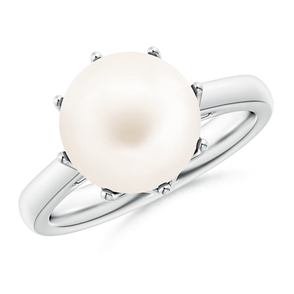 ANGARA 10mm Freshwater Cultured Pearl Solitaire Ring in 14K White Gold for Women, Girls Ring Size-4.5 (Stone Grade: AA-Better) June Birthstone Jewelry Gift for Her Birthday, Wedding, Engagement