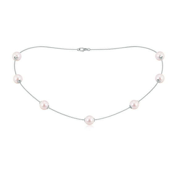 ANGARA 16" Japanese Akoya Cultured Pearl Station Necklace in 14K White Gold for Women | June Birthstone, Birthday, Anniversary, Jewelry Gift for Women | Pearl Necklace