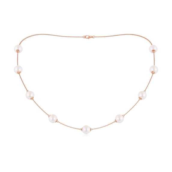 ANGARA 18" Japanese Akoya Cultured Pearl Station Necklace in 14K Rose Gold for Women | June Birthstone, Birthday, Anniversary, Jewelry Gift for Women | Pearl Necklace
