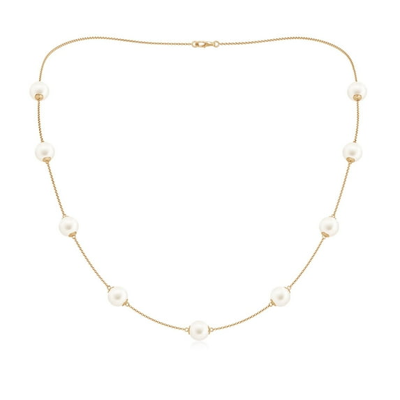 ANGARA 20" Freshwater Cultured Pearl Station Necklace in 14K Yellow Gold for Women | June Birthstone, Birthday, Anniversary, Jewelry Gift for Women | Pearl Necklace