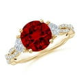 thumbnail image 1 of ANGARA 3 Stone Lab Grown 2.1 Ct Ruby & Trillion Diamond Engagement Ring for Women in 14K Yellow Gold (Size-8mm) | July Birthstone, Anniversary, Jewelry Gift for Women | Lab-Grown Ruby Ring, 1 of 8