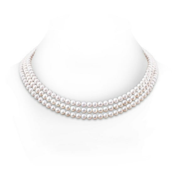 ANGARA 6-7mm, 18" Freshwater Cultured Pearl Triple Strand Necklace in 14K White Gold for Women | June Birthstone, Birthday, Anniversary, Jewelry Gift for Women | Pearl Necklace