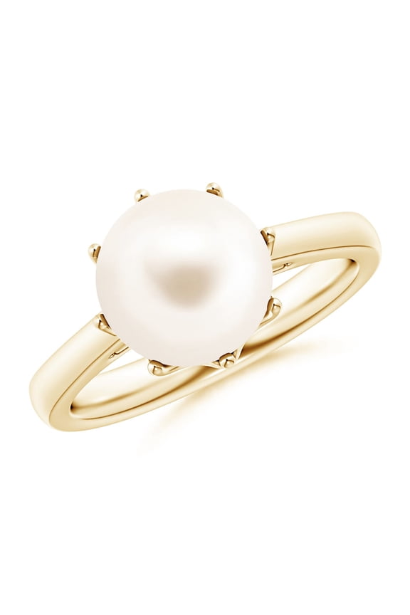 9mm Freshwater Cultured Pearl Solitaire Ring in 14K Yellow Gold for Women, Girls Ring Size-7 (Stone Grade: AAA-Best) June Birthstone Jewelry Gift for Her Birthday, Wedding, Engagement