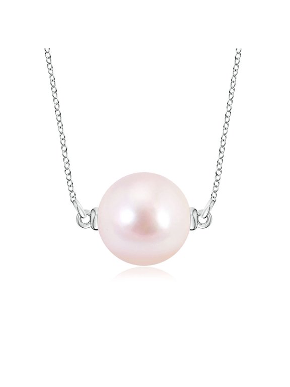 Akoya Pearl Necklace for Women in 14K White Gold - Floating Akoya Pearl Solitaire Pendant Necklace, June Birthstone Jewelry