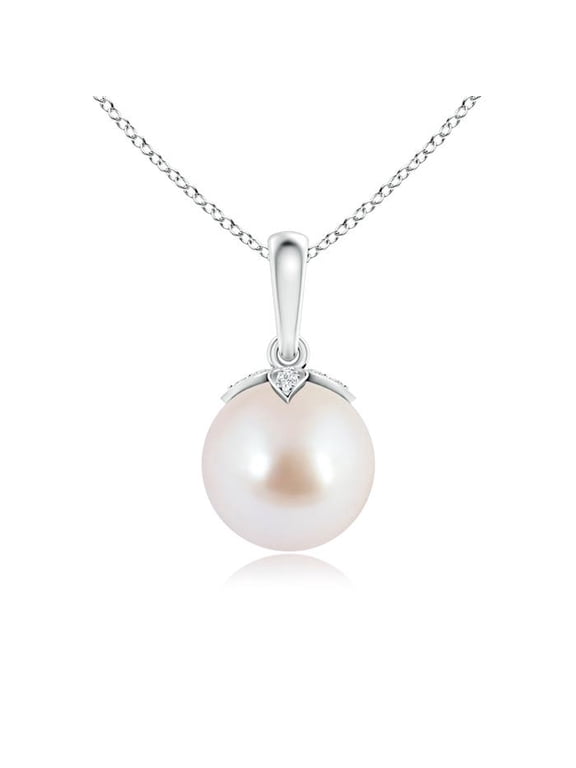 Akoya Pearl Necklace for Women in Sterling Silver - Japanese Akoya Pearl Drop Pendant Necklace with Diamonds, June Birthstone Jewelry