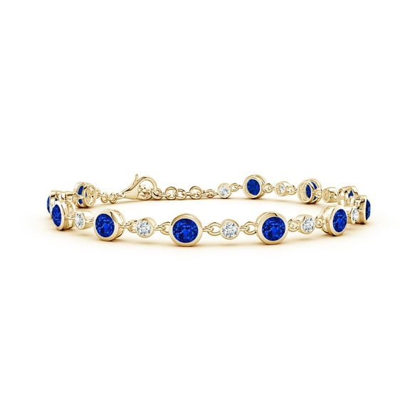 ANGARA Alternating Lab Grown 3.63 Ct Blue Sapphire & Diamond Tennis Bracelet for Women in 14K Yellow Gold (Size-4mm) | Anniversary, Jewelry Gift for Women | Lab-Grown Blue Sapphire Bracelet