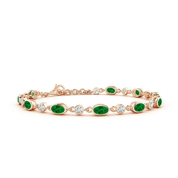 ANGARA Alternating Oval Lab Grown 2 Ct Emerald and Diamond Tennis Bracelet for Women in 14K Rose Gold (Size-5x3mm) | May Birthstone, Anniversary, Jewelry Gift for Women | Lab-Grown Emerald Bracelet