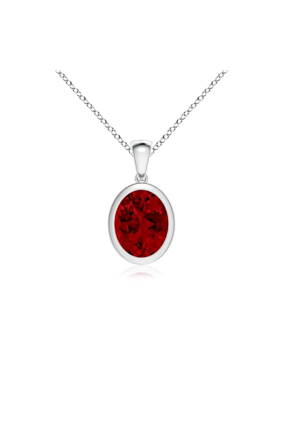 Bezel-Set Oval Lab Grown 3.3 Ct Ruby Solitaire Pendant for Women in 14K White Gold (Size-10x8mm) | July Birthstone, Birthday, Anniversary, Jewelry Gift for Women | Lab-Grown Ruby Necklace