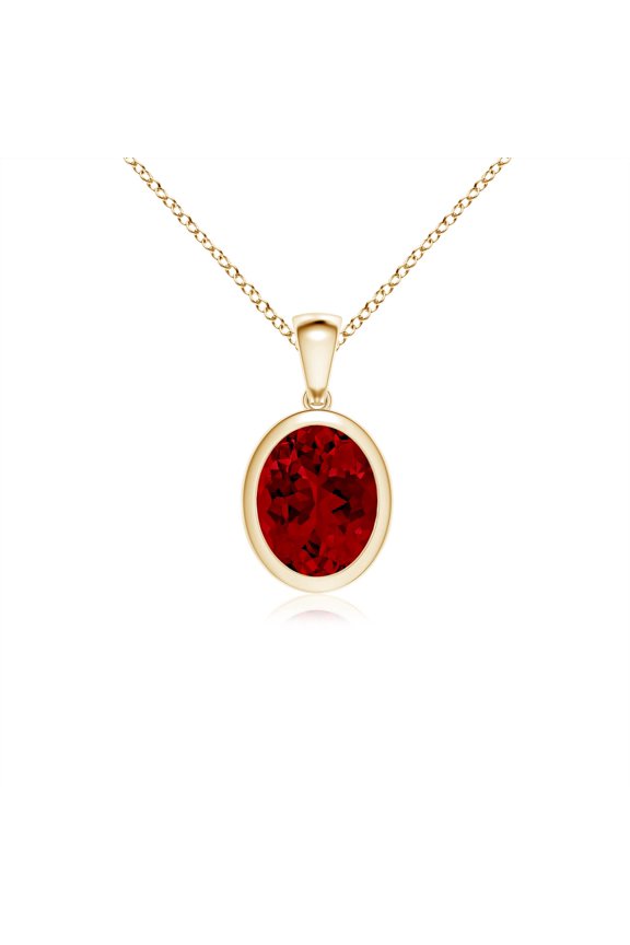 Bezel-Set Oval Lab Grown 3.3 Ct Ruby Solitaire Pendant for Women in 14K Yellow Gold (Size-10x8mm) | July Birthstone, Birthday, Anniversary, Jewelry Gift for Women | Lab-Grown Ruby Necklace