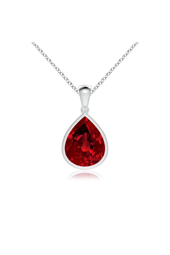 Bezel-Set Pear Lab Grown 5 Ct Ruby Solitaire Pendant for Women in 14K White Gold (Size-12x10mm) | July Birthstone, Birthday, Anniversary, Jewelry Gift for Women | Lab-Grown Ruby Necklace